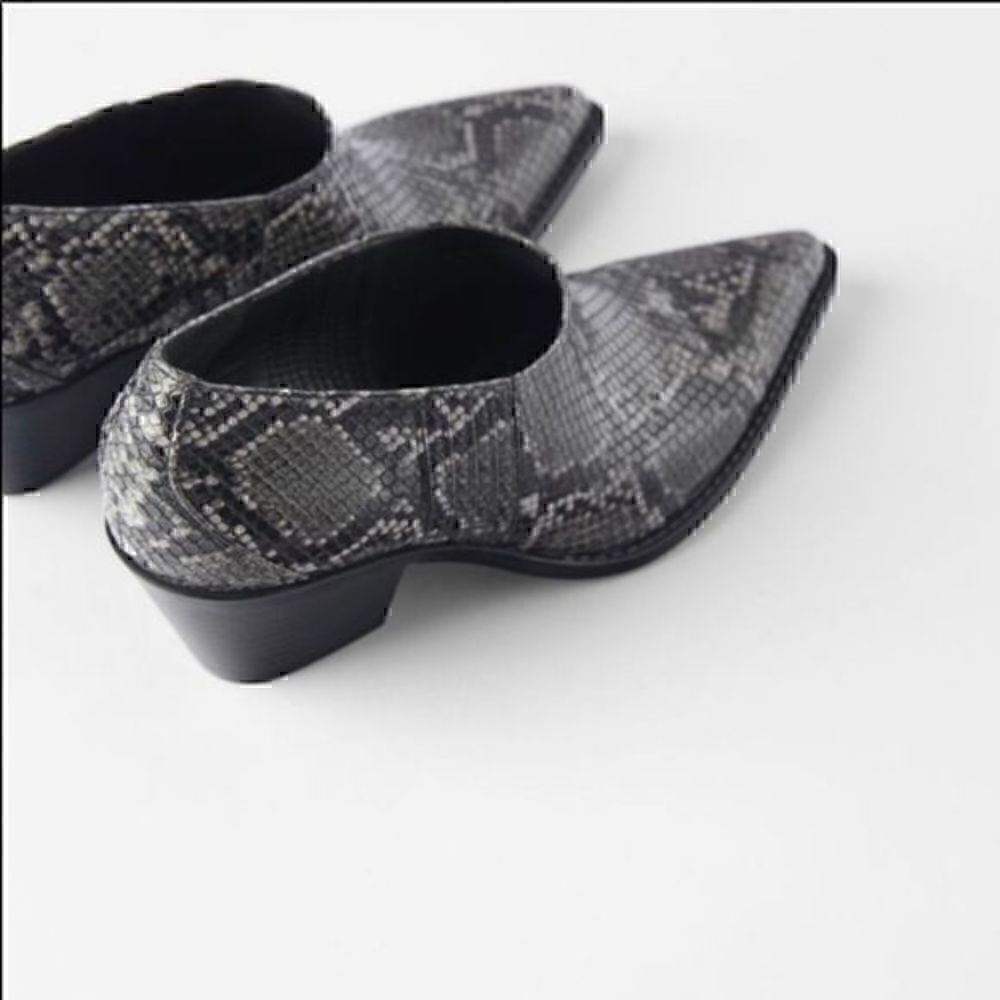 ZARA animal print cowboy heeled ankle boots